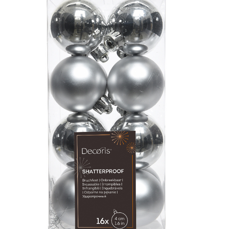 Silver Mix Shatterproof Christmas Bauble Ornament - 4cm Diameter (Shiny, Matte & Glitter)