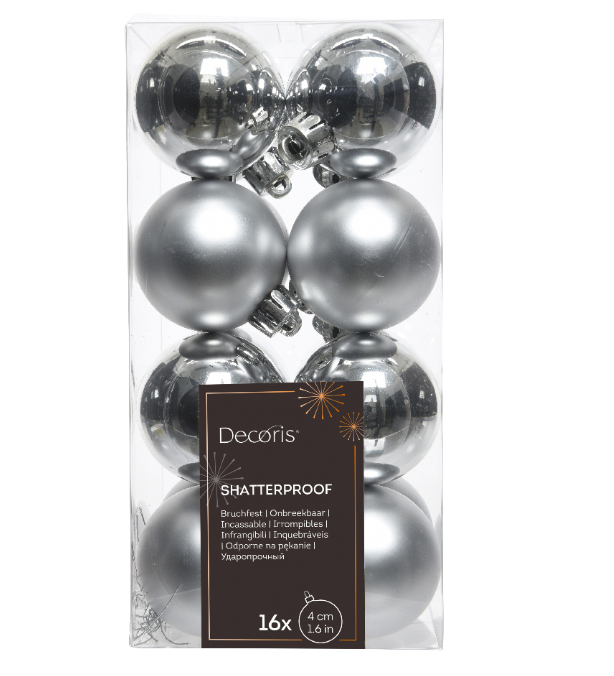 Silver Mix Shatterproof Christmas Bauble Ornament - 4cm Diameter (Shiny, Matte & Glitter)
