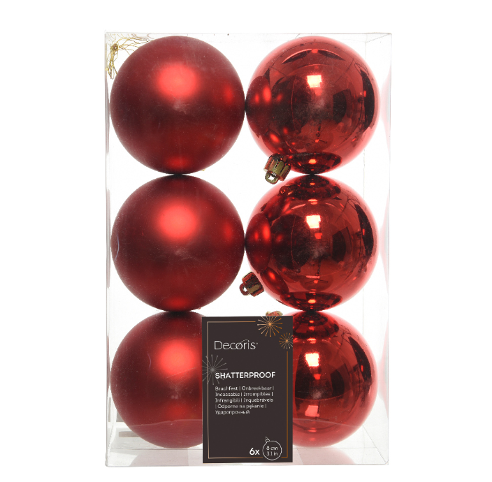 Red Shatterproof Christmas Bauble Ornament - 8cm Diameter