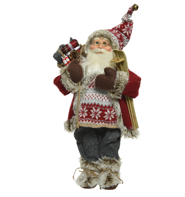 Santa polyester ski with pinecone