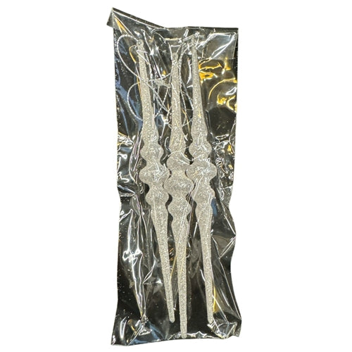 plastic silver icicle ornament s