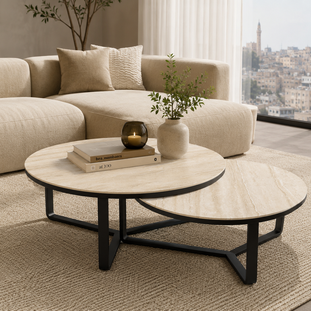 Caramel travertine porcelain coffee table