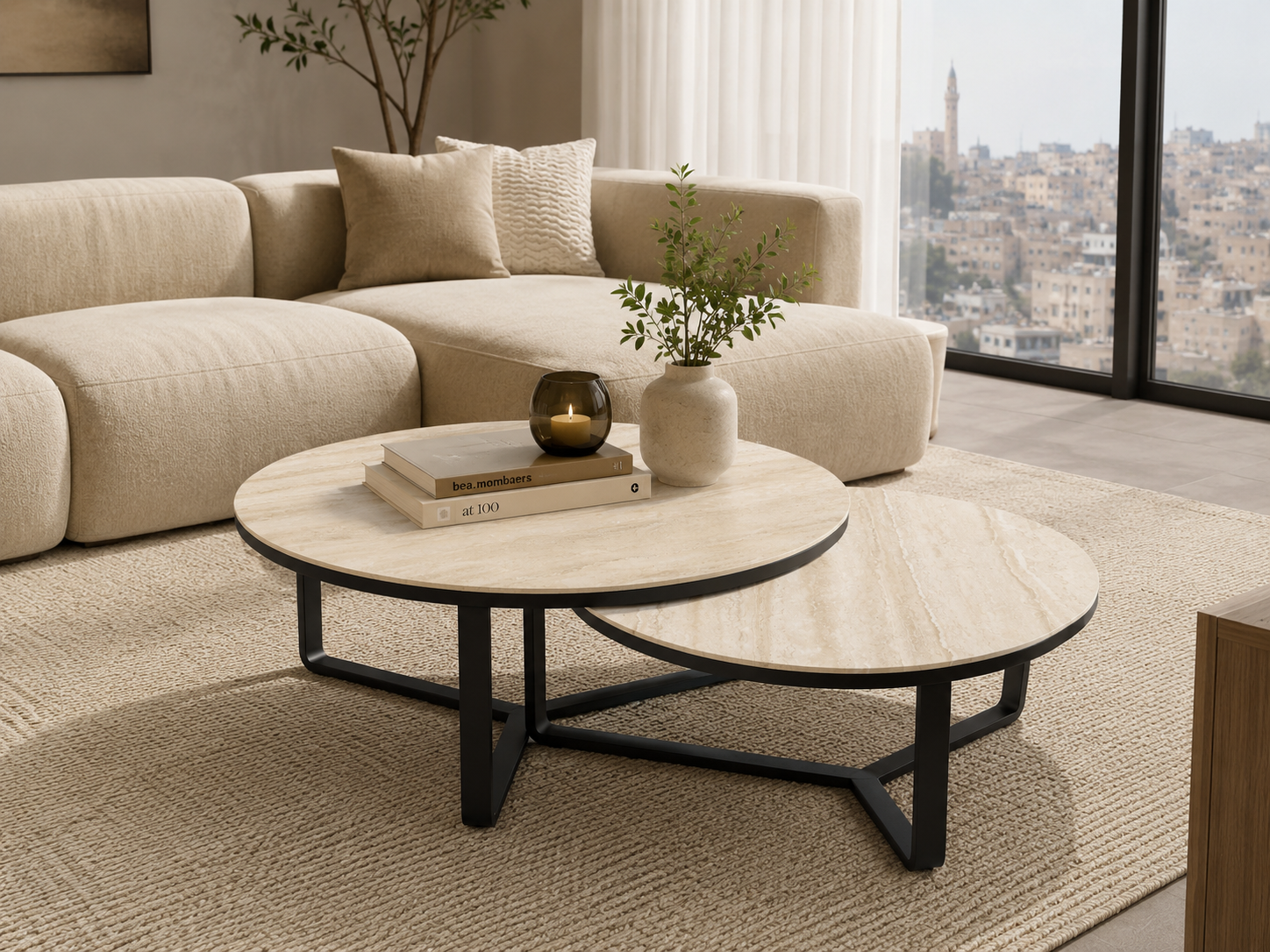 Caramel travertine porcelain coffee table