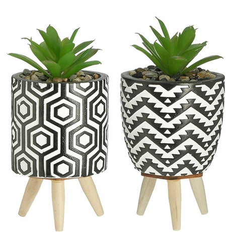 CERAMIC PLANT IN POT 2 DESIGNS GREEN/WHITE/BLACK