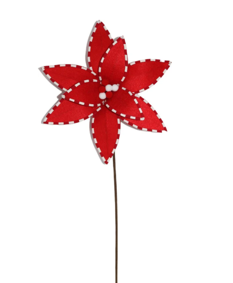 Red Flower Branch with White Stripes  50cm