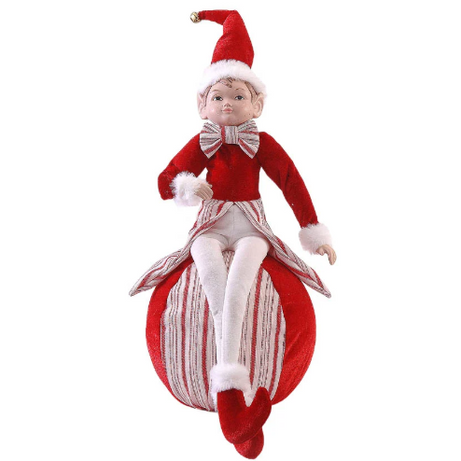 Red & White Elf Sitting on Ball – 40cm