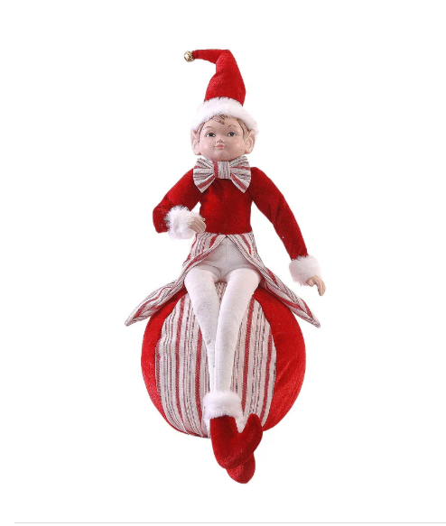 Red & White Elf Sitting on Ball – 40cm