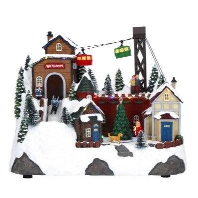 Village with ski slope animated