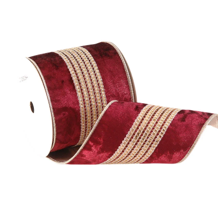 Burgundy Velvet Wired Ribbon (10cm) – 9m