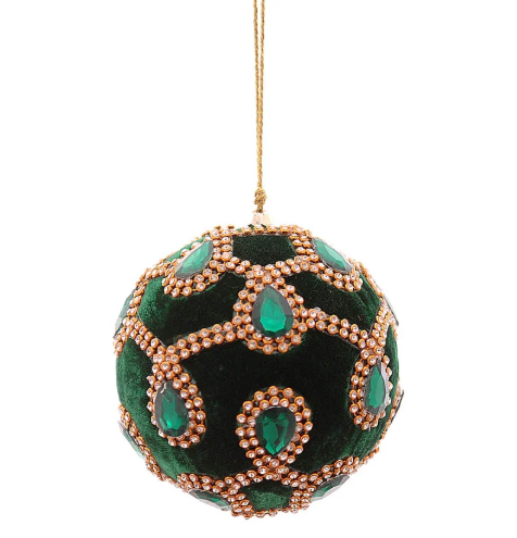 Green Velvet Ball with Stones – 10cm