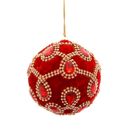 Red Velvet Ball with Stones – 10cm
