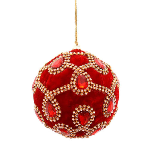 Red Velvet Ball with Stones – 10cm