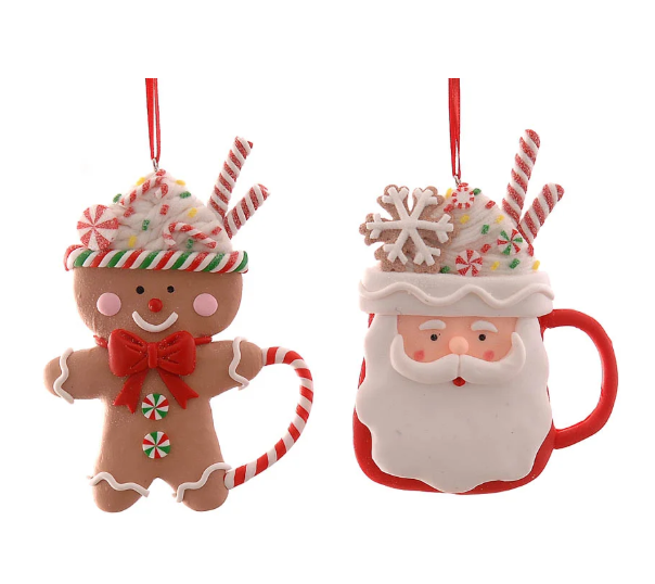 Gingerbread & Santa Clay Ornaments (2 Assorted) – 13cm