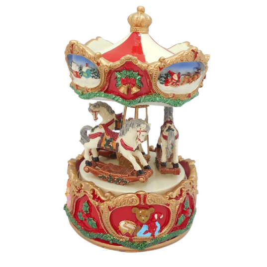 Musical Carousel with 3 Revolving Horses – 16cm