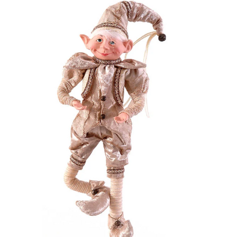 Champagne Gold Hanging Posable Elf Ornament – 46cm