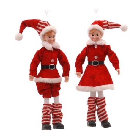 Red & White Hanging Posable Elf Ornament (2 Assorted) – 46cm