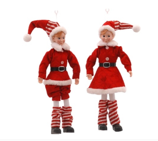 Red & White Hanging Posable Elf Ornament (2 Assorted) – 46cm