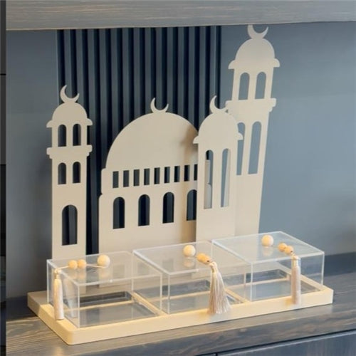 3 square plexi container with mosque - beige