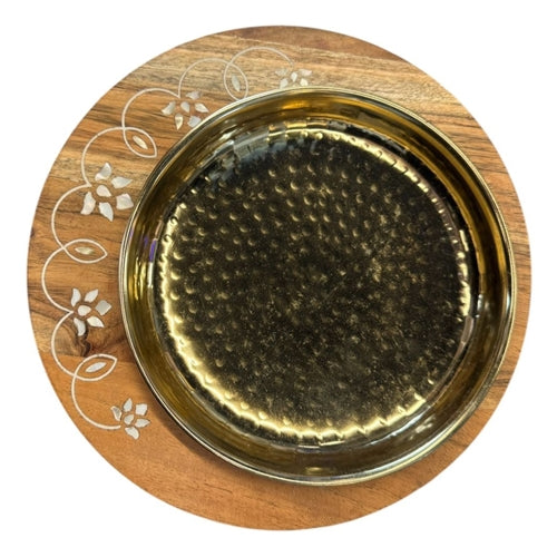 wood plate with flat gold plate L