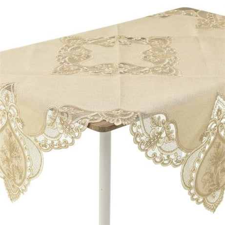 FABRIC TABLE CLOTH WITH LACE CREAM/GOLDEN 1