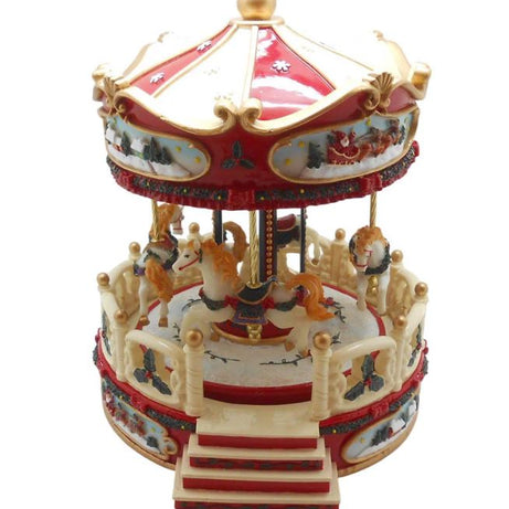 Musical Christmas Carousel with 4 Revolving Horses – 23.8cm