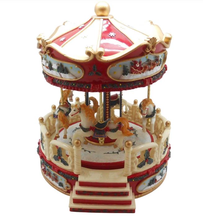 Musical Christmas Carousel with 4 Revolving Horses – 23.8cm