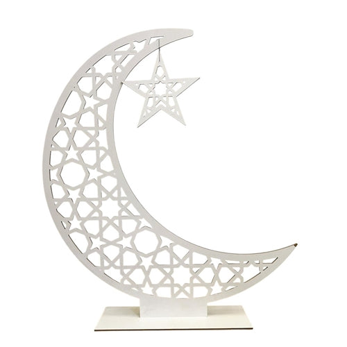 white wooden moon with star