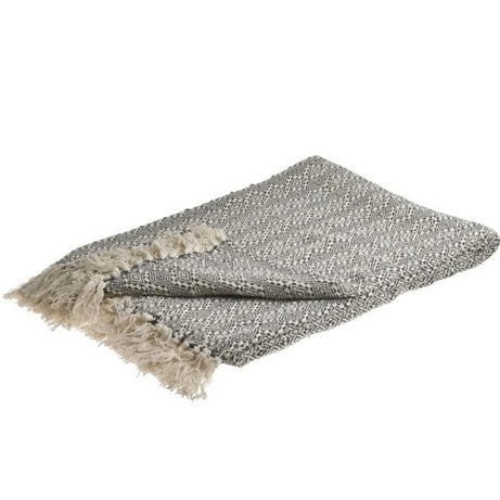 COTTON THROW WITH FRINGES BEIGE/BLACK