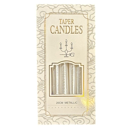White taper candle metallic 20cm