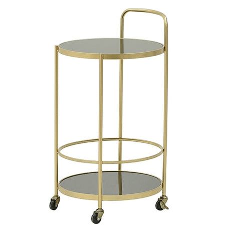 METAL/GLASS 2 TIER TRAY TABLE/TROLLEY BLACK/GOLDEN