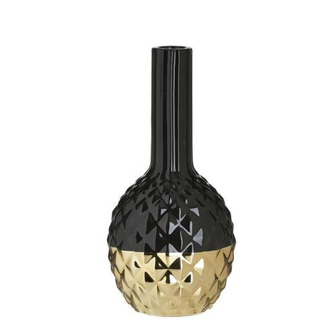 Ceramic oval black and gold vase