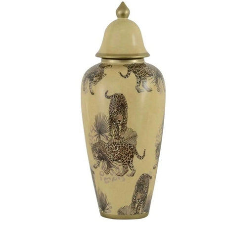 CERAMIC VASE WITH LID TIGER BEIGE