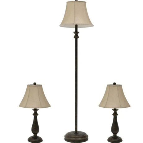 S/3 SET OF 1 FLOOR AND 2 TABLE LUMINAIRES RESIN ANTIQUE BLACK/BRONZE Φ30Χ75