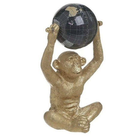 RESIN/PL MONKEY WITH GLOBE GOLDEN/BLACK