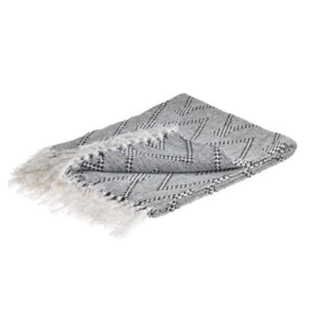 COTTON THROW WITH FRINGES BLACK/WHITE