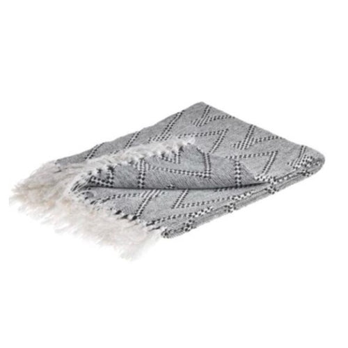 COTTON THROW WITH FRINGES BLACK/WHITE
