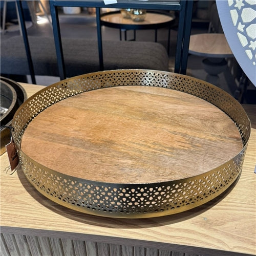 wood tray with gold metal frame M