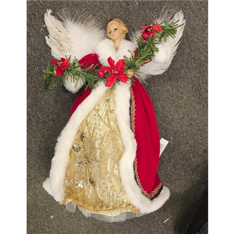 Red & gold angel w/feather wing Tree top