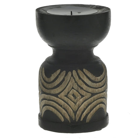 WOODEN CANDLE HOLDER BLACK/NATURAL 1