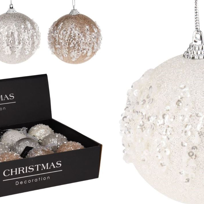 Christmas Ball 80Mm Sequins 6Assorted