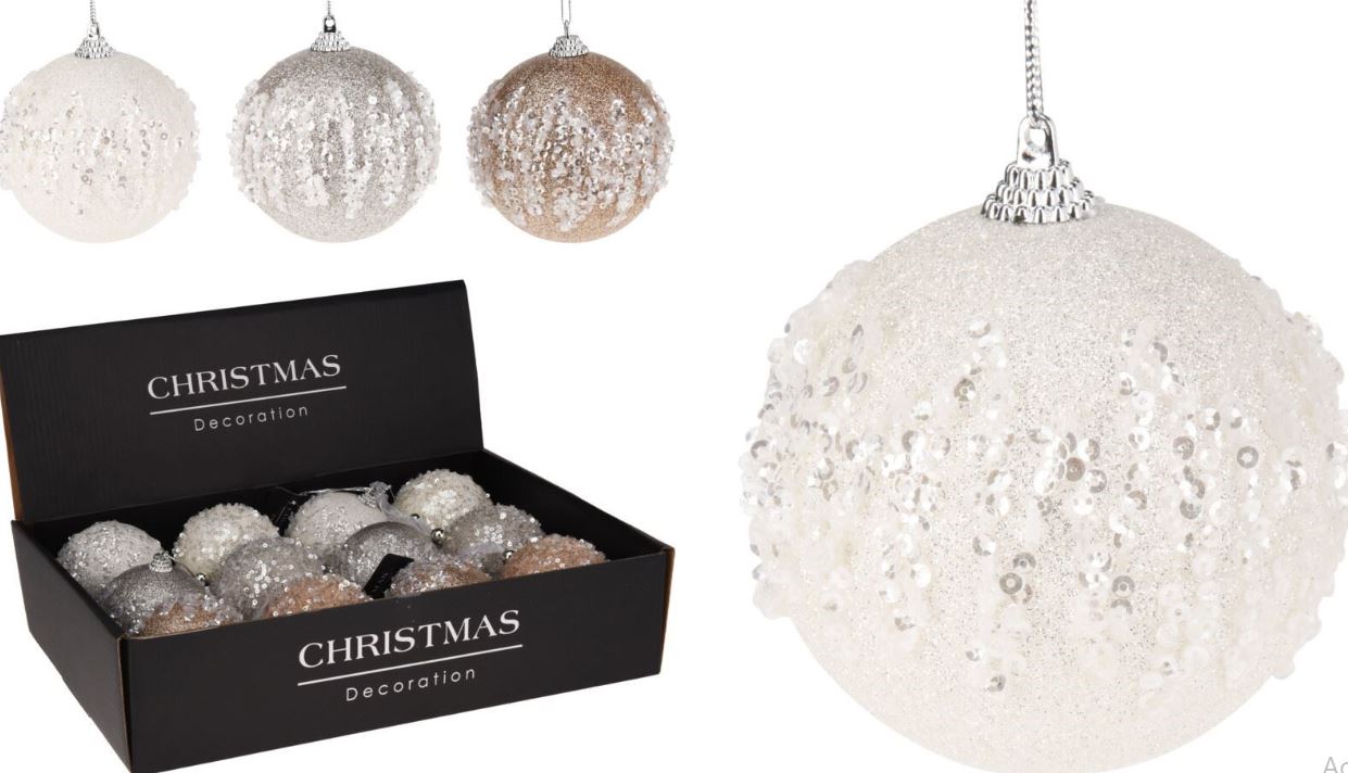 Christmas Ball 80Mm Sequins 6Assorted
