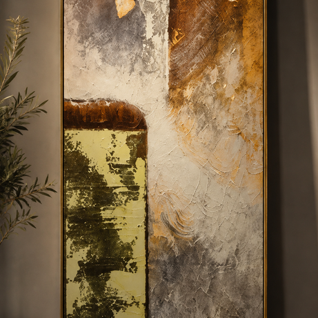 Green, Gold & silver abstract painting 140x70