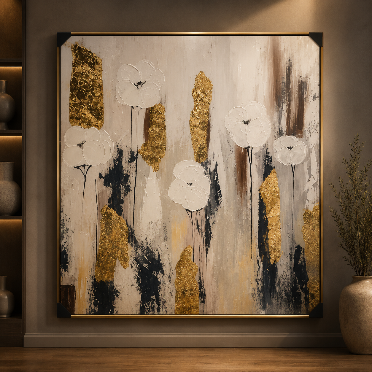 Abstract flowers painting 120x120 cm