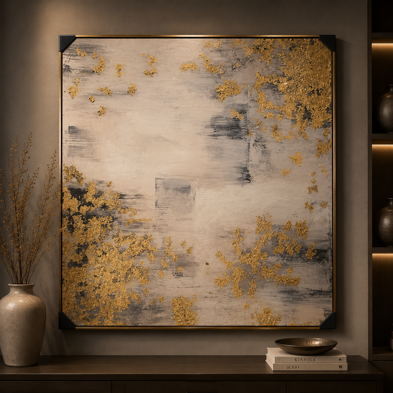 Gold spots painting 100x100 cm