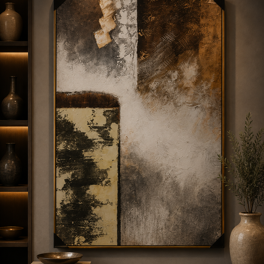 Green, Gold & silver abstract painting 70x100