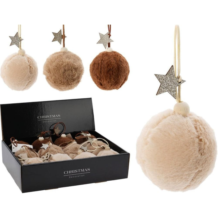 Christmas Ball 80Mm Fake Fur 3 Assorted