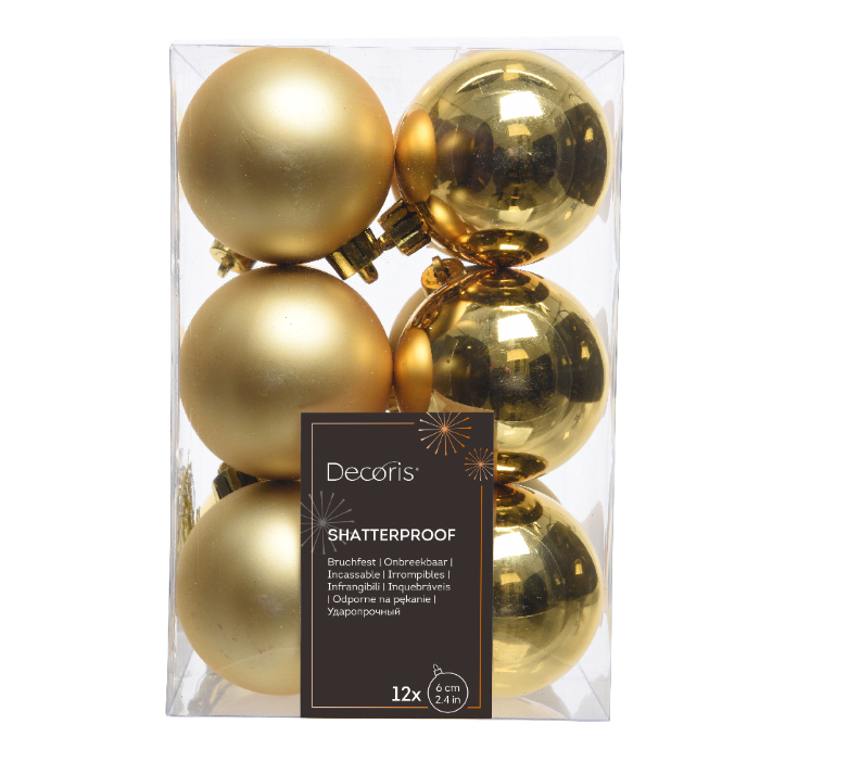 Gold Shatterproof Christmas Bauble Ornament - 6cm Diameter