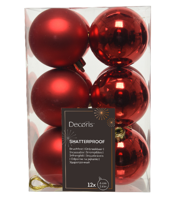 Red Shatterproof Christmas Bauble Ornament - 6cm Diameter