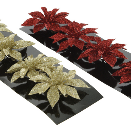 Poinsettia on clip pe glitter 2col