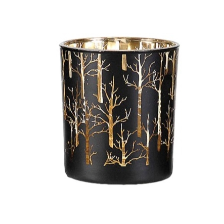 Glass black candle holder w/tree